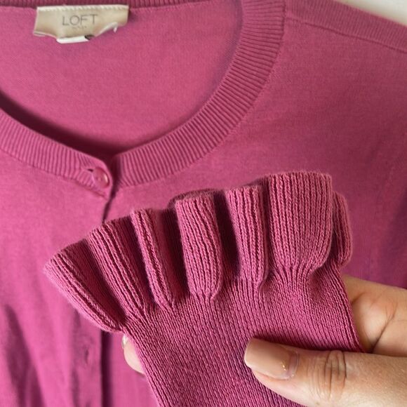 Loft Ruffle Sleeve Pink Cardigan Size Small - Picture 3 of 6